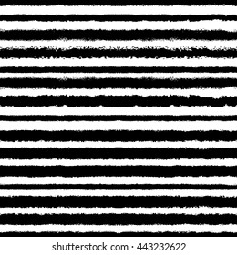 Black and white seamless pattern with hand made horizontal lines. Artistic monochrome abstract  background. Modern design. Vector illustration with dark stripes. Endless brushstrokes.