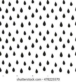 Black and white seamless pattern with hand drawn rain drops.