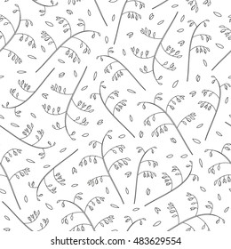 Black and white seamless pattern with hand drawn oat cereals, grains.