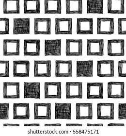 Black and white seamless pattern with hand drawn grunge squares.