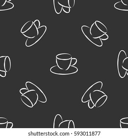 Black and white seamless pattern with hand-drawn cups of coffee