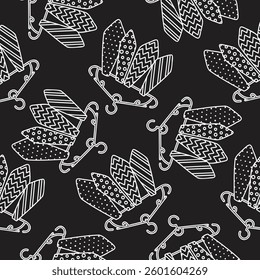 Black and white seamless pattern with hanges and ties. Father's Day background or texture with men's accessories. Vector outlines design for printing on fabric and paper. Graphic illustration.
