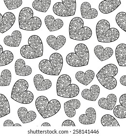 Black and white seamless pattern with hearts.