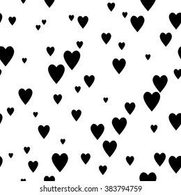 Black and white seamless pattern with hearts. Vector background