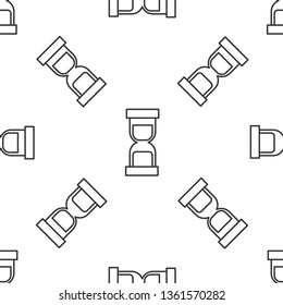 Black and white seamless pattern Hourglass antique instrument. Hourglass as time passing concept