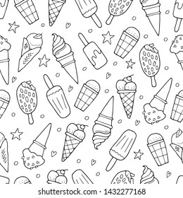 Black and white seamless pattern with ice cream 