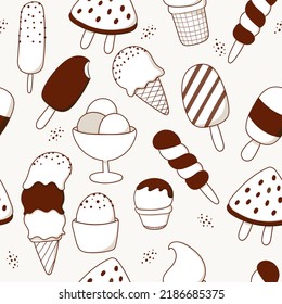 Black and white seamless pattern with ice cream