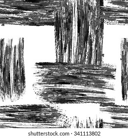 Black and white seamless pattern with ink brushstrokes. Stripes of ink