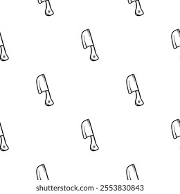 Black and white seamless pattern with kitchen design, knife. Vector background for design of kitchen, cafe, restaurant, wrapping paper, print 