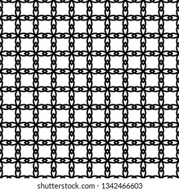 Black and white seamless pattern with lace, grid, thin line geometric shapes, texture infinity. Abstract geometrical background. Vector illustration. 
