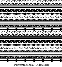 Black and white seamless pattern with lace and beads