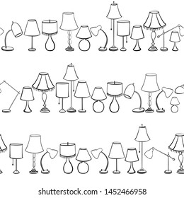Black and white seamless pattern with lamps