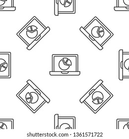 Black and white seamless pattern Laptop with infographic elements. Business success concept.