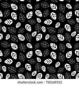Black and white seamless pattern. A leaf in simple cartoon style. Vector illustration.