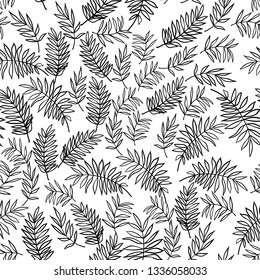 Black and white seamless pattern with leaves