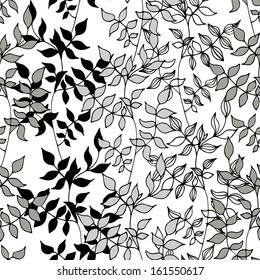 Black and white seamless pattern with leaves