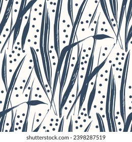 Black and White seamless pattern with leaves. Vector illustration. 