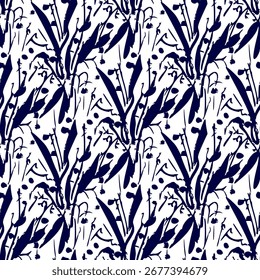 Black and White seamless pattern with leaves. Vector illustration. 
