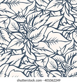  Black and white seamless pattern with leaves.  Hand-drawn illustration. Vector.