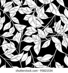 Black and white seamless pattern with leaves