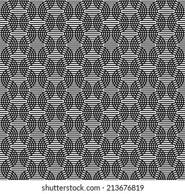 Black and white seamless pattern with line and oval shape. Abstract background.