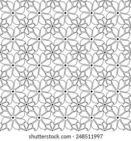 Black and white seamless pattern with line and flower style, abstract background, vector, illustration.