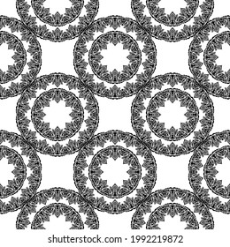 Black and white seamless pattern with luxury, vintage, decorative ornaments. Good for murals, textiles, and printing. Vector illustration.