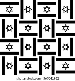 Black and white seamless pattern made of Israel flags.