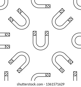 Black and white seamless pattern Magnet icon. Horseshoe magnet, magnetism, magnetize, attraction.