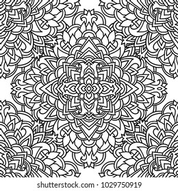 Black and white seamless pattern. Mandala asian background. Vector indian illustration.