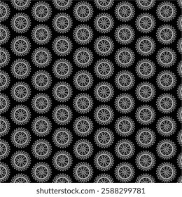 black and white seamless pattern with mandala