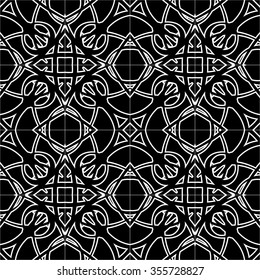 Black and white seamless pattern with mandala round circular ornament