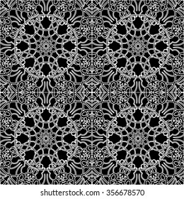 Black and white seamless pattern with mandala round circular ornament