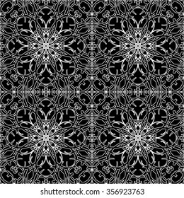 Black and white seamless pattern with mandala round circular ornament