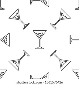 Black and white seamless pattern Martini cocktail glass icon. Drink concept