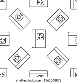 Black and white seamless pattern Medical book icon. Health symbol