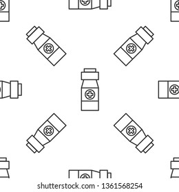 Black and white seamless pattern Medicine bottle icon. Healthcare symbol
