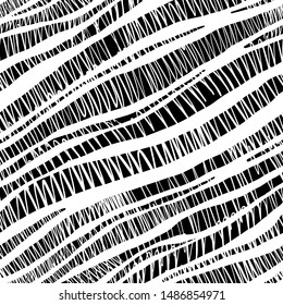Black and white seamless pattern with monochrome graphic design. Vector illustration with beautiful zebra stripes. Perfectly for interior, textile, cover, bedding, clothing, kids, fashion, bed linen.