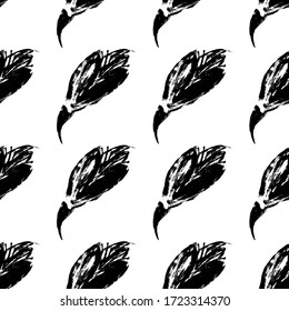 El blanco negro es un patrón sin fisuras. El patrón monocromo consiste en flores y hojas dibujadas con pincel a mano. Un hermoso patrón repetitivo de plantas y flores. Ilustración Vector eps.