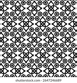 black and white seamless pattern, monochrome geometric repeating pattern, Islamic geometric art, four lobed or quatrefoil shape, prominent repeating, symmetry, tessellation, star and stylized, eight