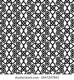 padrão contínuo preto e branco, padrão de repetição geométrica monocromática, arte geométrica islâmica, linhas interligadas ou triângulos menores de radiação, simetria rotacional, padrões geométricos islâmicos, 