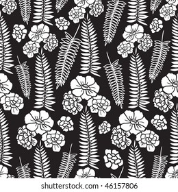 black and white seamless pattern with ornamental flowers