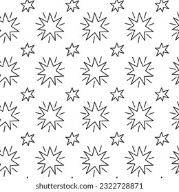 Black and white seamless pattern with outline six pointed stars.