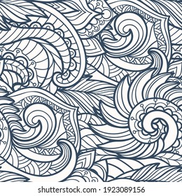 Black and white seamless pattern with Paisley print in a retro style. Vector illustration