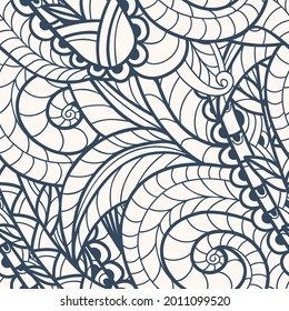 Black and white seamless pattern with Paisley print in a retro style. Vector illustration