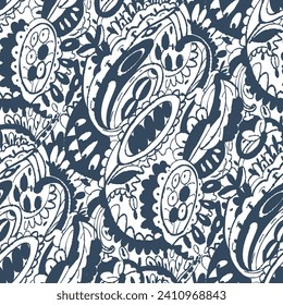 Patrón transparente en blanco y negro con Paisley impreso en un estilo retro. Ilustración del vector