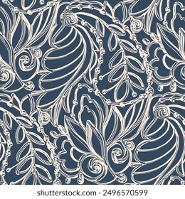 Black and white seamless pattern with Paisley print in a retro style. Vector illustration