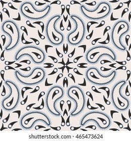 Black and white seamless pattern with Paisley print. Vector illustration