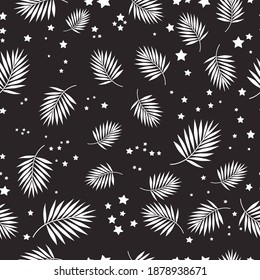 Black and white seamless pattern. Palm leaf illustration.