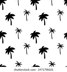 Black and white seamless pattern with palm tree silhouette. Vector illustration.